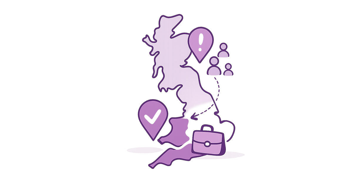 Map or comparison graphic showing regional differences in employment rates and hiring conditions across the UK