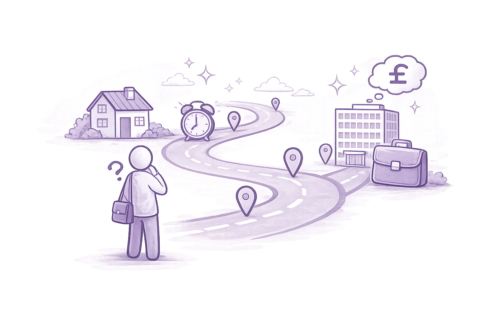 Illustration for candidates thinking more practically about jobs and commute time