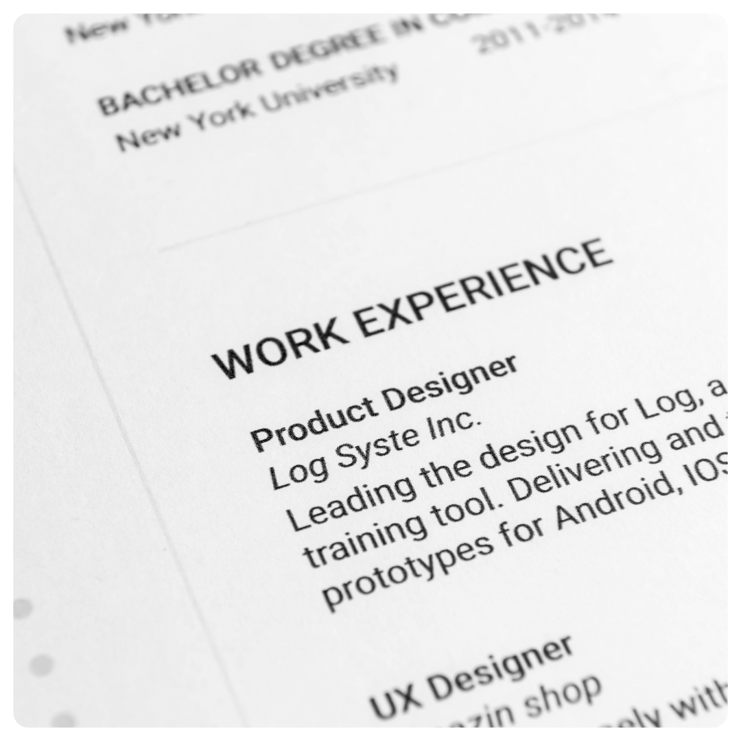 A picture of a CV showing work experience