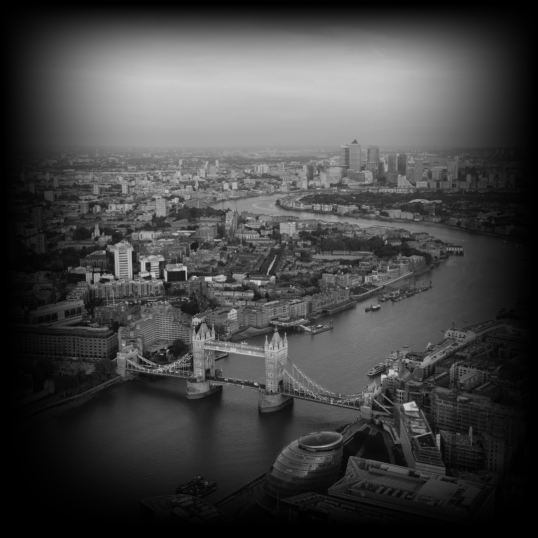 A black and white picture of London
