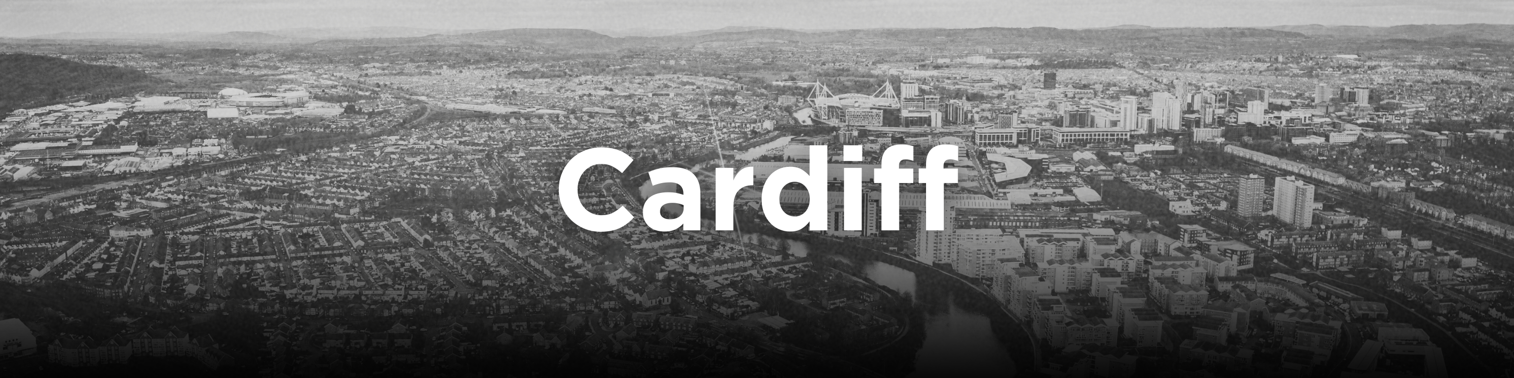 A picture of Cardiff in black and white with the words "Cardiff" written on it