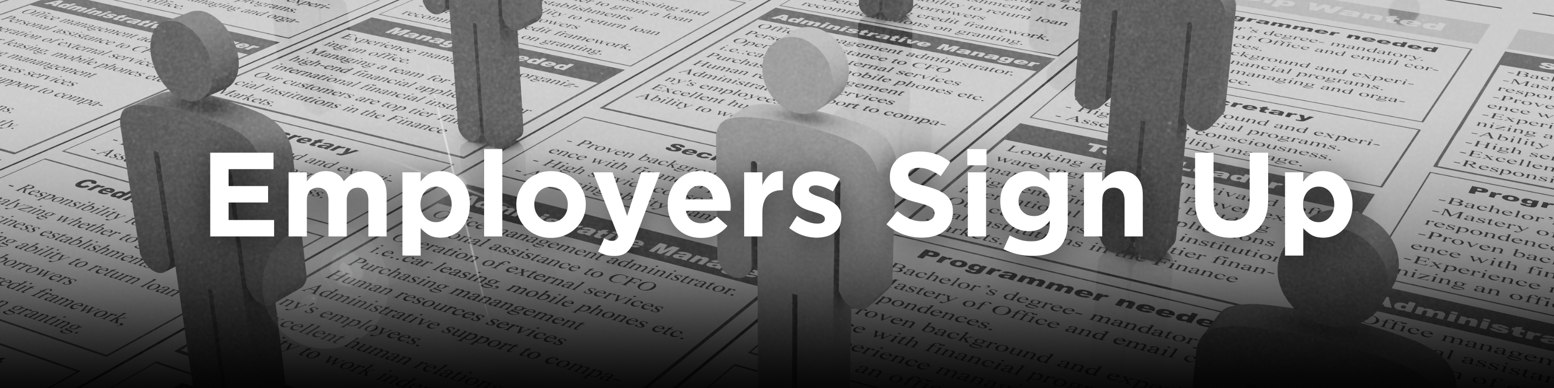 Illistrated Employees stood on top of a newpaper job section with the words Employers Sign In on it