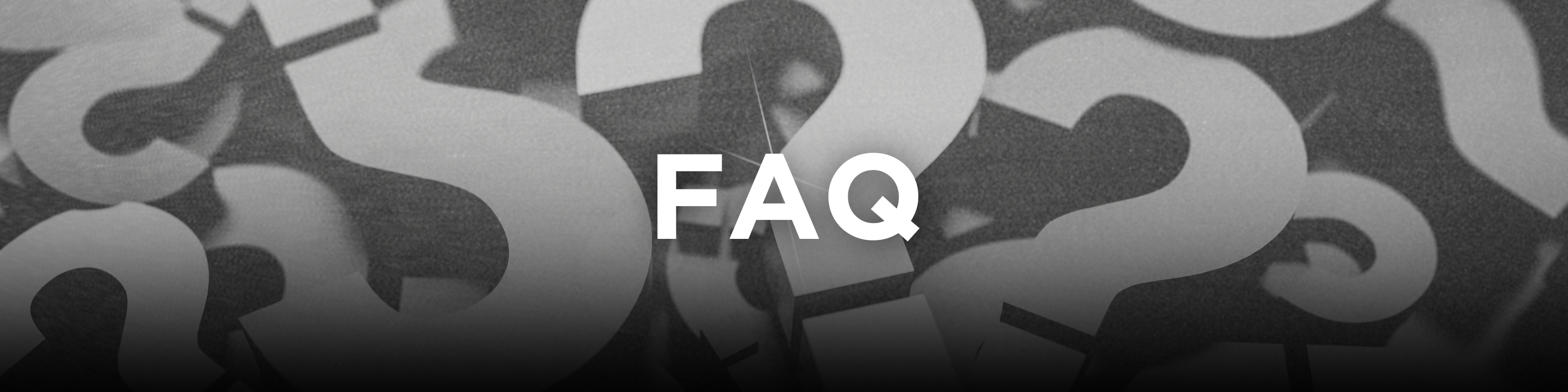 A grouping of question marks in black and white with FAQ written on it